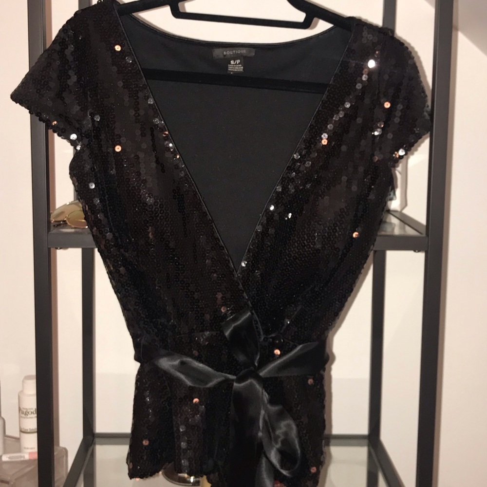 Sequin and satin top with satin skirt